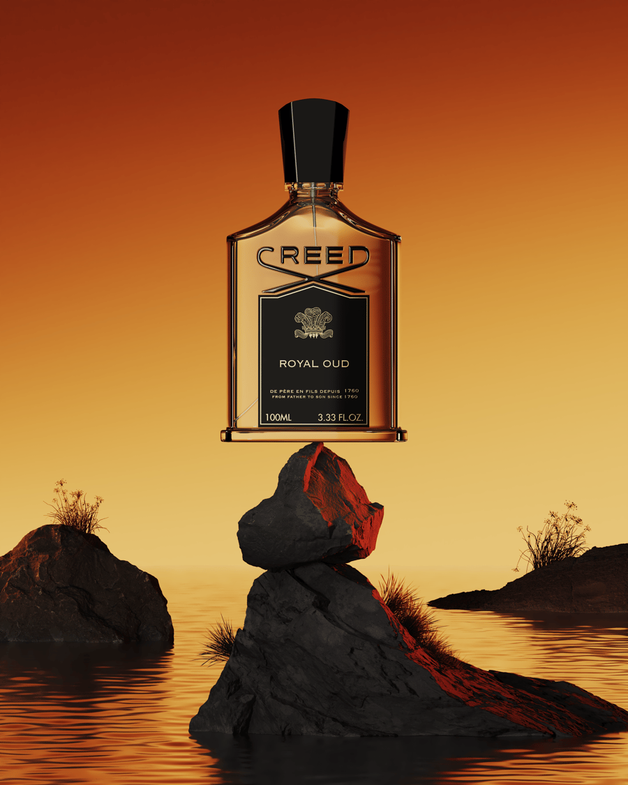 Creed Royal Oud Brown Full Shot Bottom Angel Water Droplets