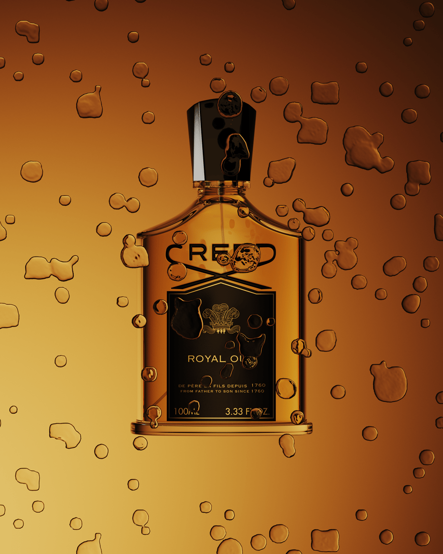 Creed Royal Oud Brown Full Shot High Angel Water Droplets