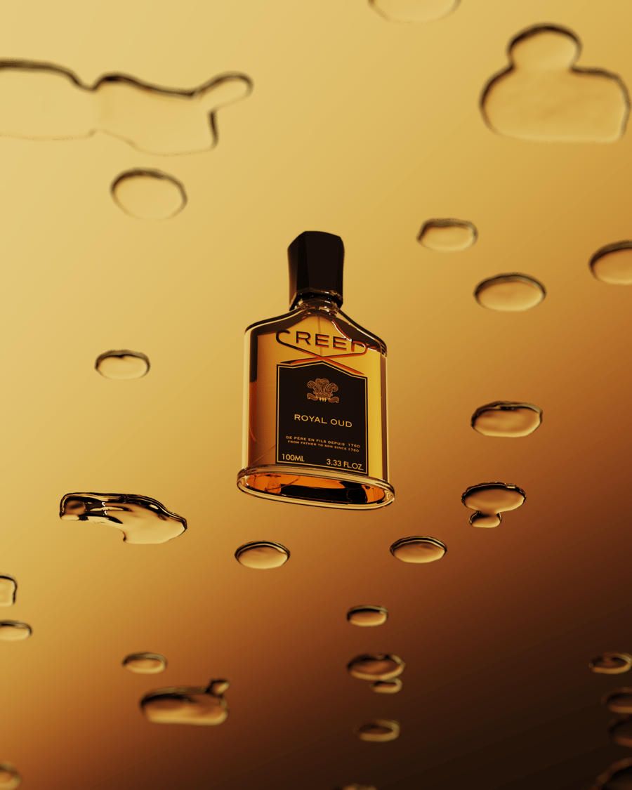 Creed Royal Oud Brown Full Shot On Rock Face Front